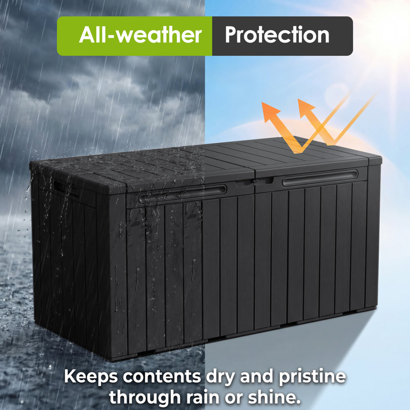 100 Gallon Indoor Outdoor Lockable Storage Box, Large Water Resistant Resin Deck Box, Black