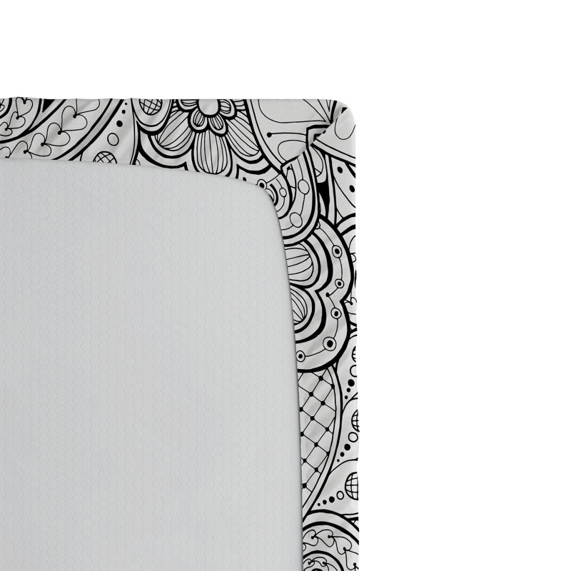 Drap-housse orange Ambesonne, Drap-housse pour lit simple TG, Motif floral blanc / noir