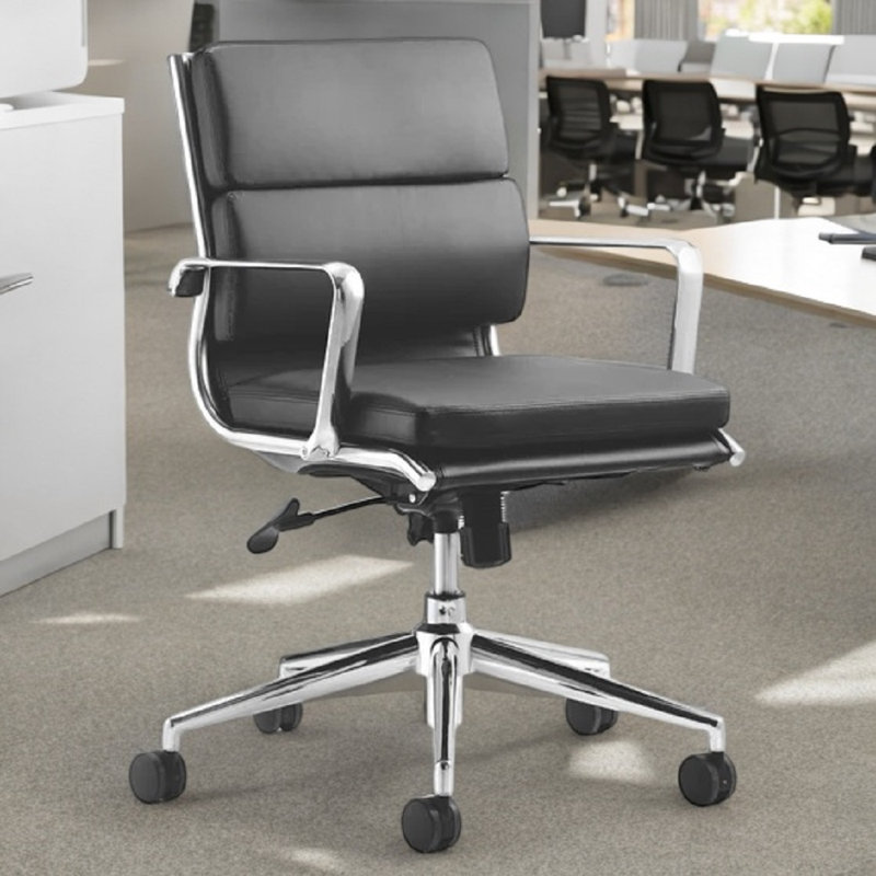 Danely Leather Low Back Office Chair, Black