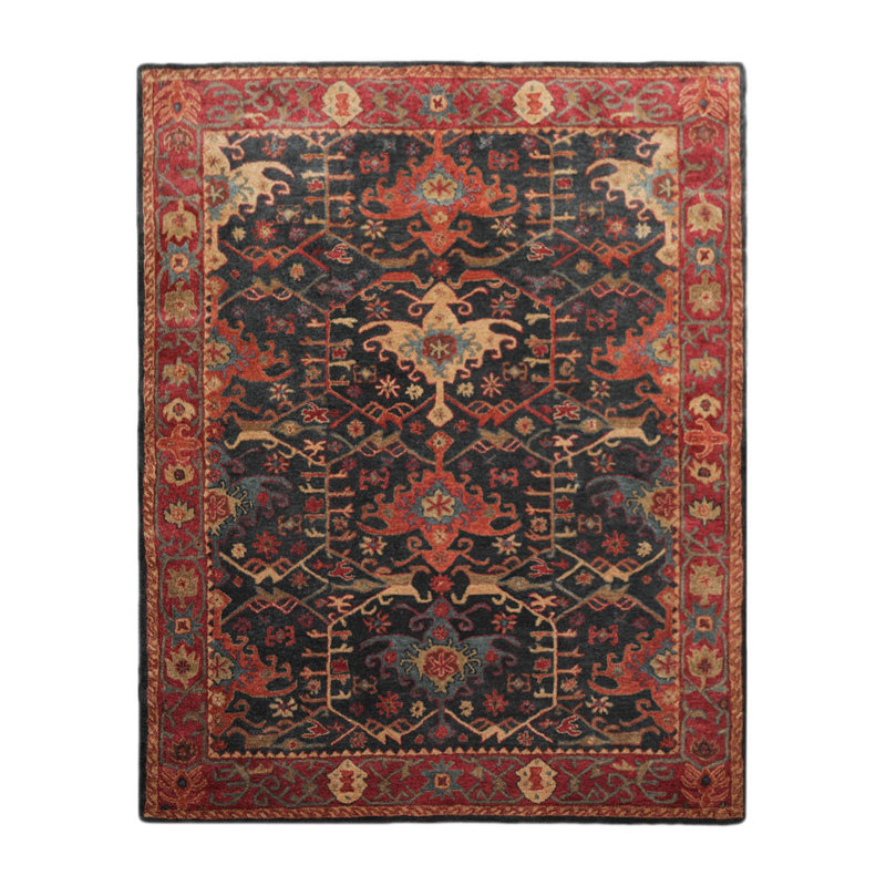 Tapis multicolores en laine touffetée à la main bleu foncé, Carré 6 pi