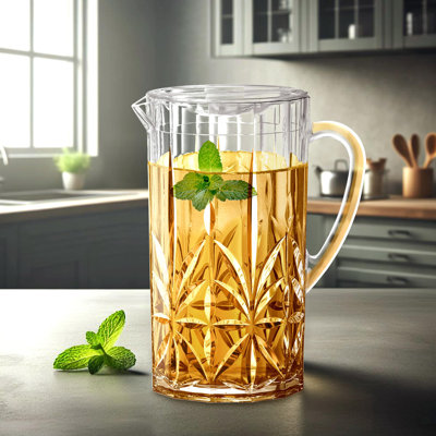 Pichet en acrylique (80 oz), pichet en plastique transparent avec couvercle, pichet pour réfrigérateur, sans BPA, incassable, idéal pour le thé glacé, sangria, limonade, jus, lait, etc.