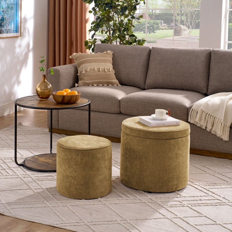 Repose-pieds, ensemble de table multifonctionnel Repose-pieds, combinaison de repose-pieds et de table, avec tabouret tambour, avec espace de rangement - jaune foncé