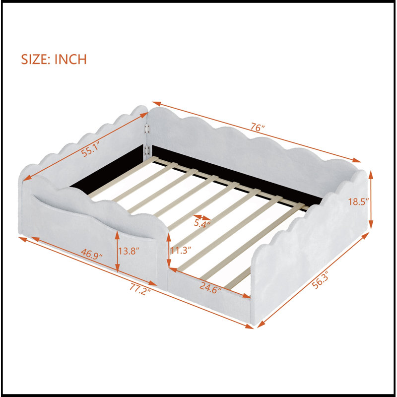 Lit double tapissier sur pied, Gris clair