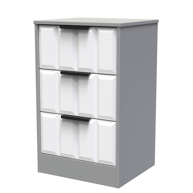 Doss 45cm W Manufactured Wood Bedside Table, White Matt/Dusk Grey