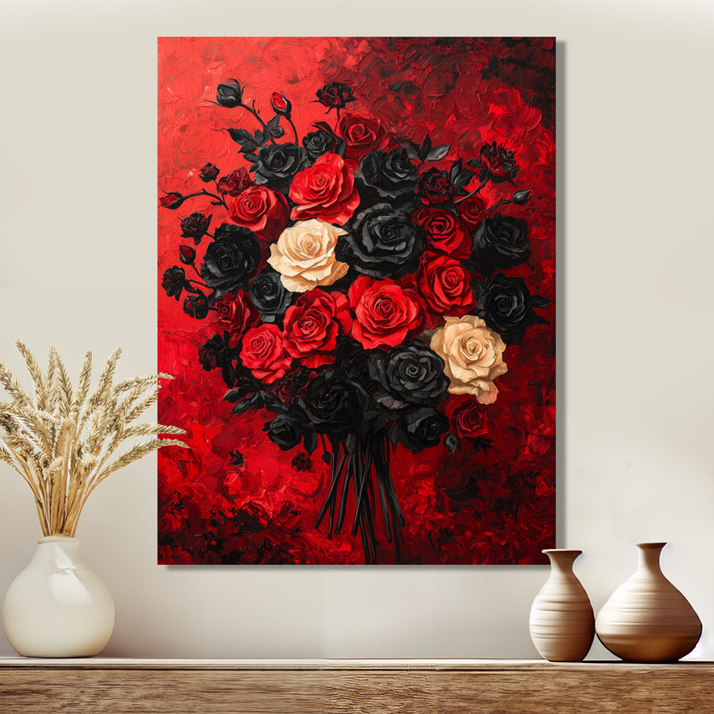 Sindy abstrait gothique foncé Bouquet de roses III - Roses, art mural, H 44 po x l 34 po, Toile tendue, Ne s’applique pas