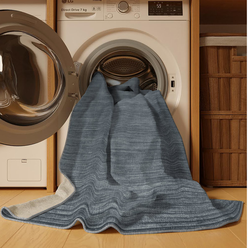 Machine Washable Solid Gray Area Rug, Rectangle 7' x 9'