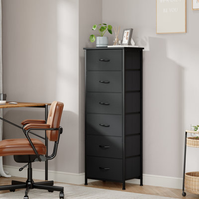  Tall Dresser for Bedroom with 6 Drawers, Storage Organizer Chest of Drawers with Removable Fabric Bins for Closet Bedside Living Room Laundry Entryway Hallway, Black