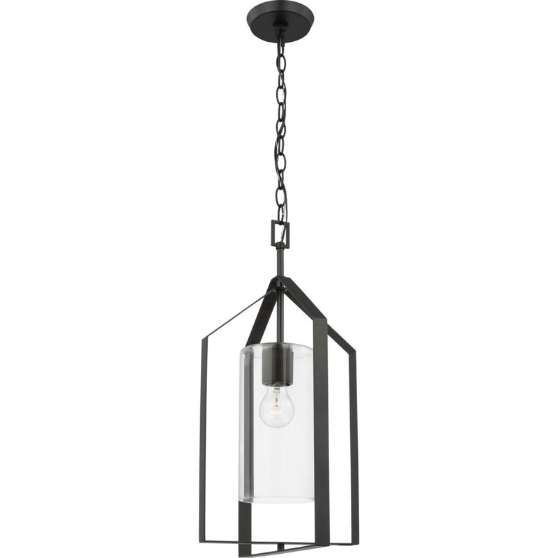 Luminaire suspendu 1 lumière Margan, Transparent, Noir mat