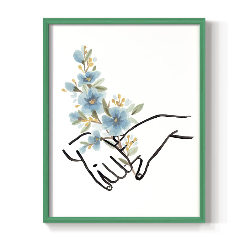 «HandsAndFlowersI», reproduction encadrée - bois massif, H 21 po x l 17 po, Vert