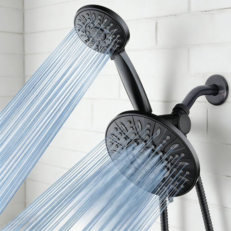 7" Premium High Pressure Rainfall Combo With 6-Setting Rain Shower Head, With Stainless Steel Hose, 1.8 Gallons Per Minute