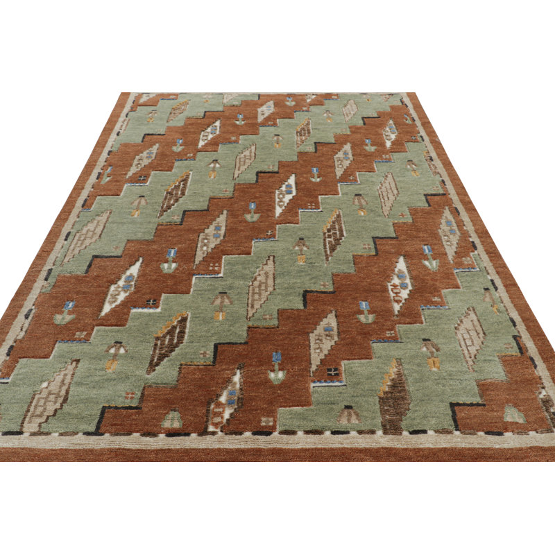 Rug & Kilim’S Scandinavian Style Rug In Green And Brown With Geometric Patterns