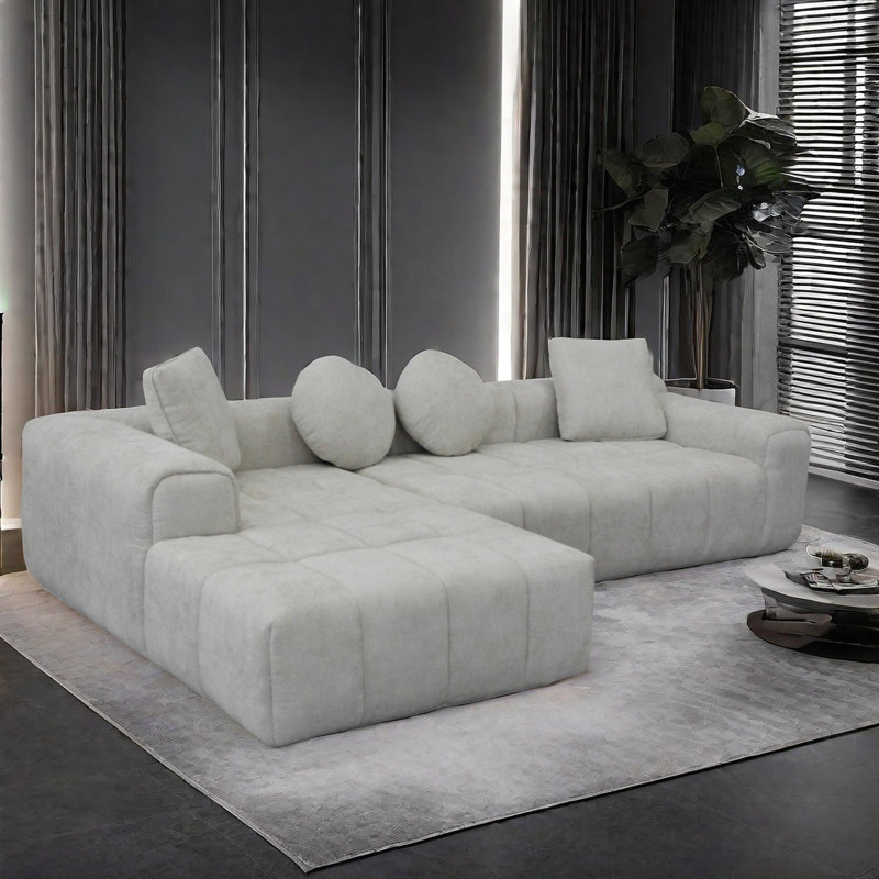 L-Shaped Compressed Sofa Chaise Lounge, Left Hand Facing, Light Gray Linen
