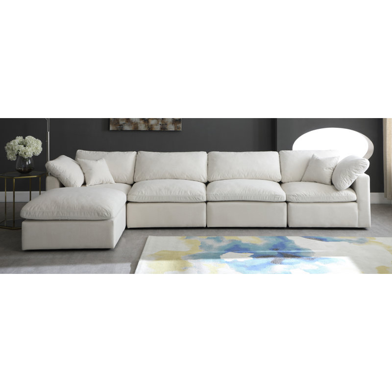 Atis Velvet L-Shaped Sectional Reversible, Cream Velvet