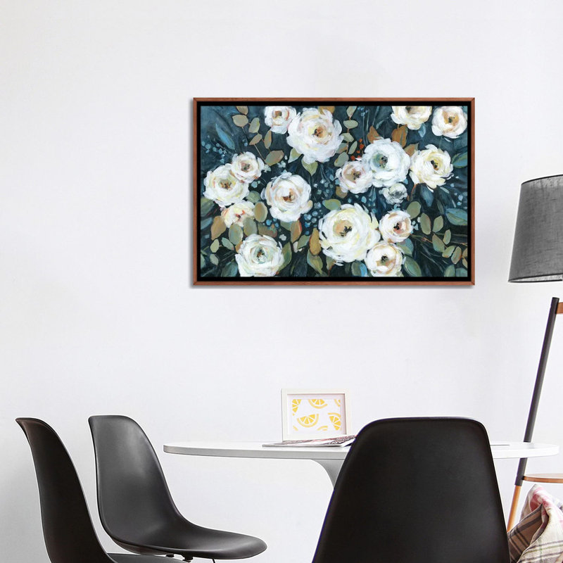« Moonlit Garden I » par Carol Robinson, reproduction d’art, Toile avec cadre en bois brun classique, Pas de tapis