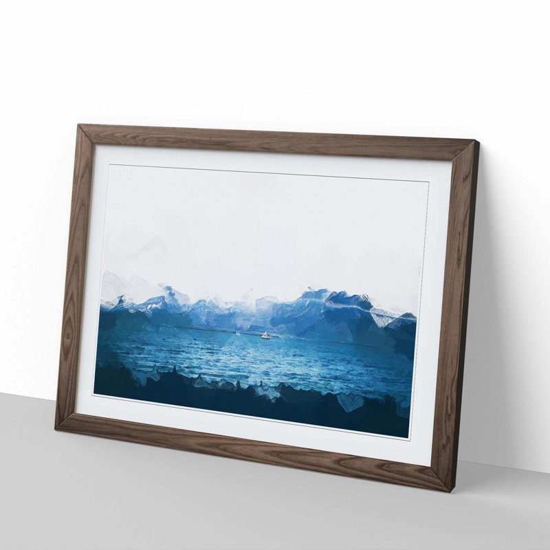 Boats in Reykjavik Iceland in Abstract - Picture Frame Painting Print, 36cm H x 48cm W x 2cm D, Walnut Framed