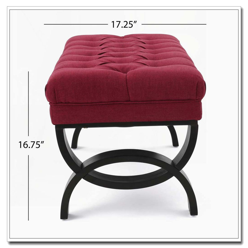 Banc de repose-pieds capitonné à boutons Hilton, Rouge