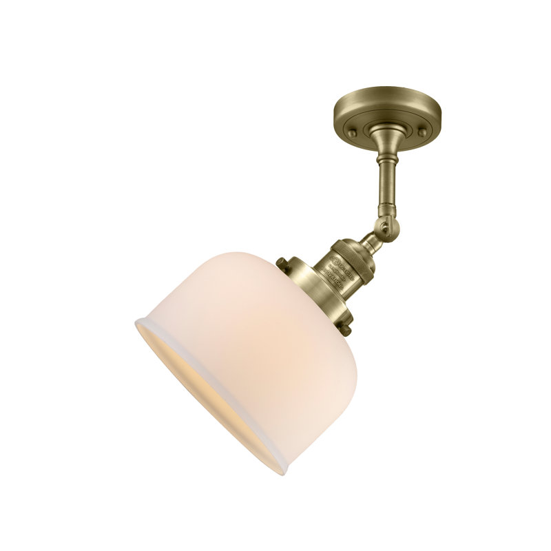 Applique murale 1 lumière 8 po Bell, Ampoule à DEL rétro de 6 watts, Boîtier blanc mat, Laiton antique
