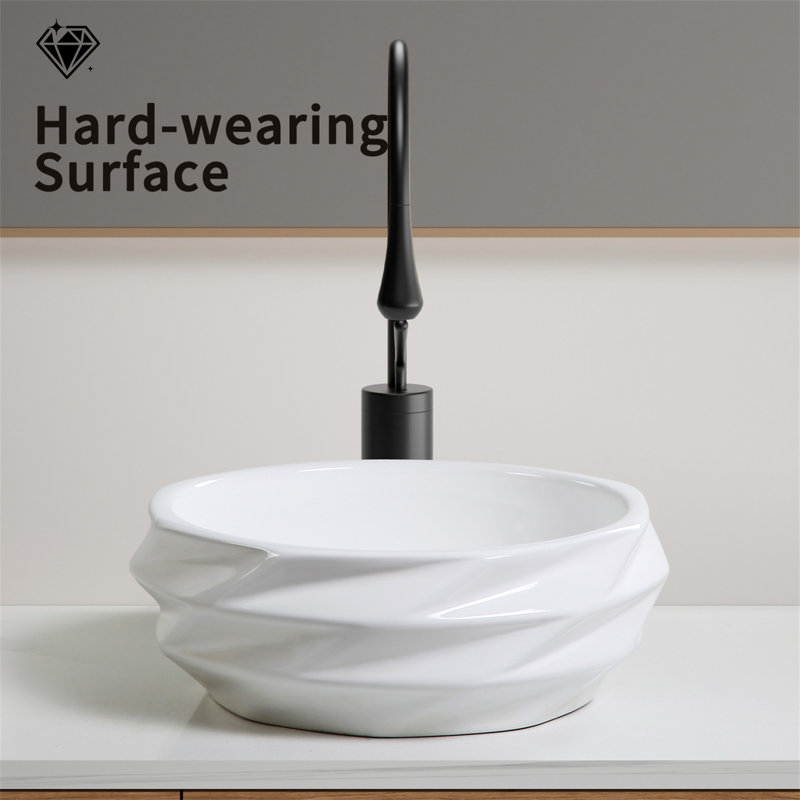 Lavabo vasque rond en céramique matelassé à motif de losanges - 15,75 po x 5,9 po