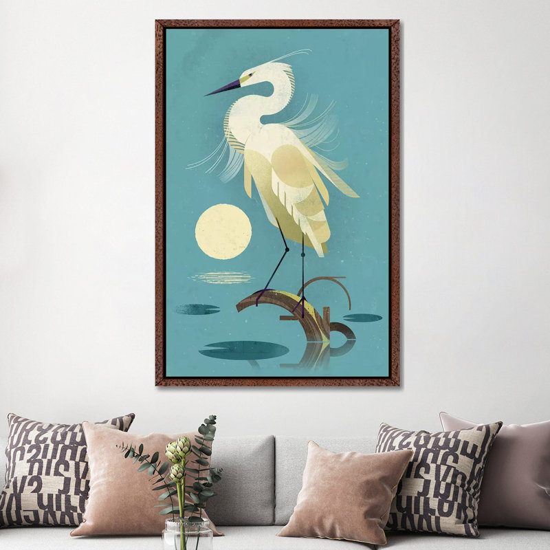 Little Egret by Dieter Braun - Print on Canvas, 152.5 cm H x 101.5 cm W, Classic Brown Wood Framed