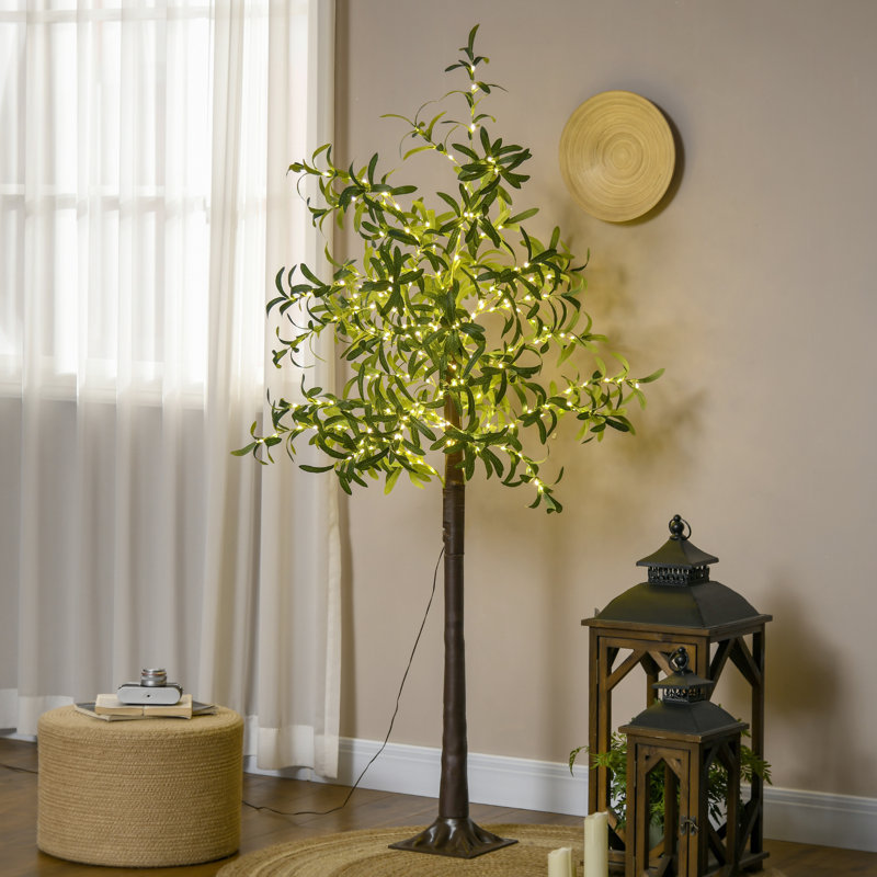 HOMCOM 6ft Olive Tree Light 300 Warm White LED Lights Artificial Tree Green