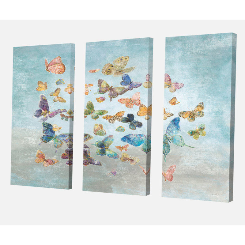 Butterflies Dancing I - 3 pièces, reproduction d'art sur toile tendue, H 40 po x l 60 po x P 1 po