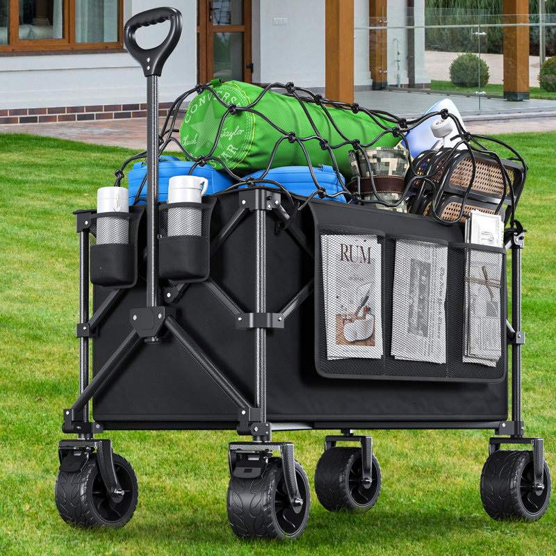 Collapsible Foldable Beach Wagon Cart Utility Cart with All Terrain Wheels, Grey