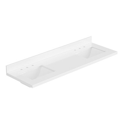 ARIEL 67 INCH PURE WHITE QUARTZ BATHROOM VANITY COUNTERTOP 1.5 INCH THICK MITER EDGE WITH RECTANGLE SINGLE SINK AND INCLUDES BACKSPLASH
