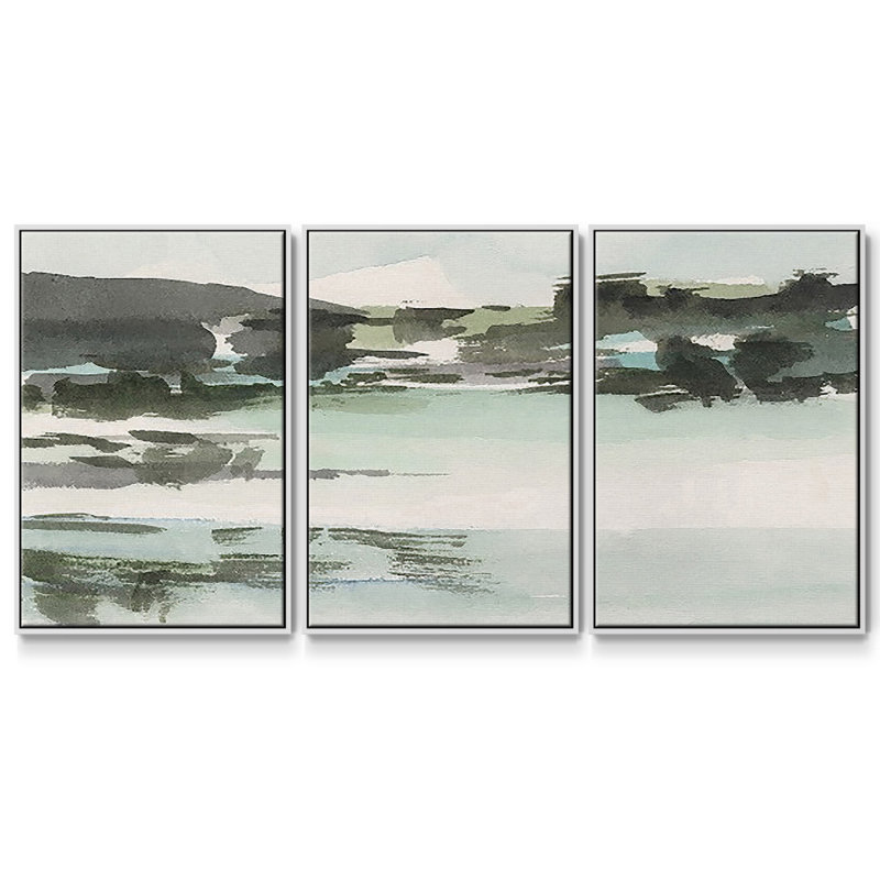 Turquoise Marsh II - Toile encadrée multi-pièces, Cadre blanc, H 24 po x l 48 po