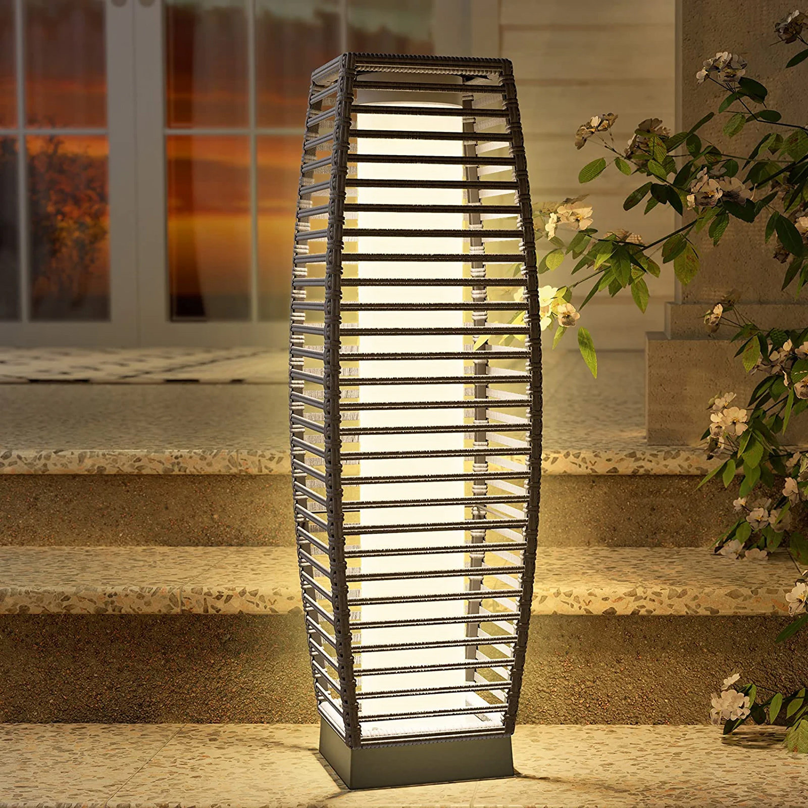 Freida Solar Powered Wicker Floor Lamp - Thumbnail 3