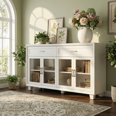Armoire de rangement à 2 tiroirs et portes en verre Slant-Edge Design