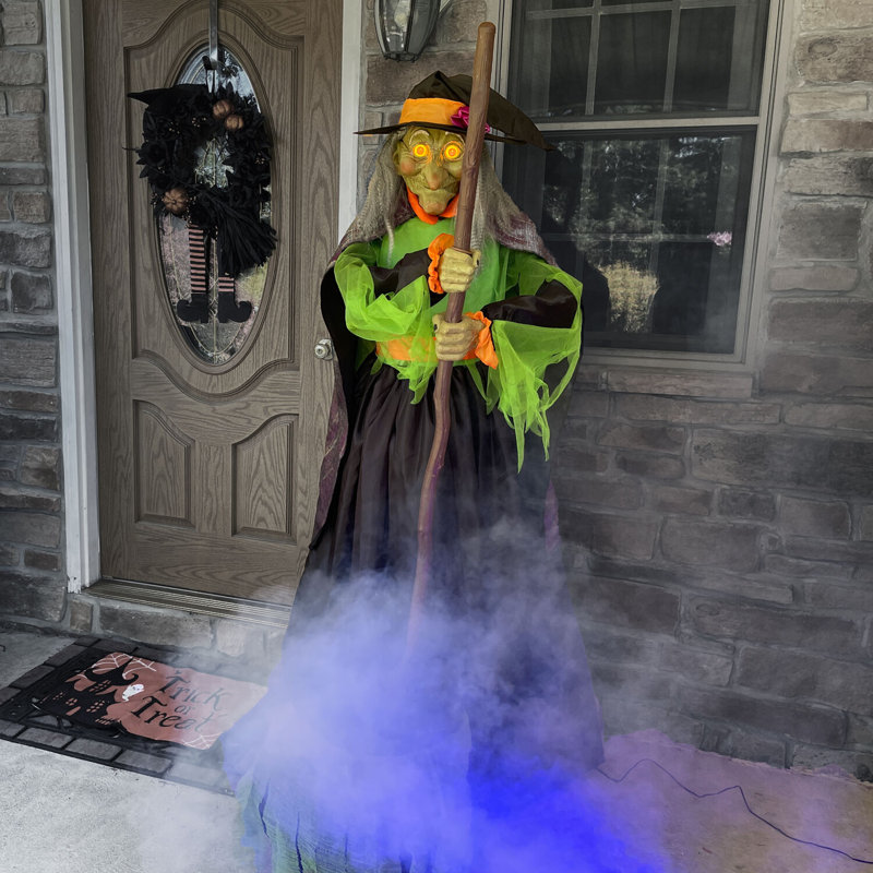 72-Inch Green and Black Animated Halloween Witch with Cauldron