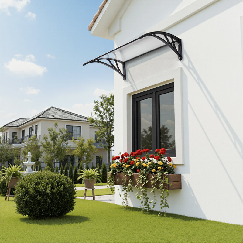 1m x .8m Door Canopy, 23cm H X 120cm W X 76cm D, Black