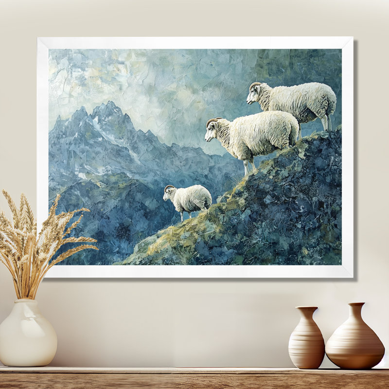Décoration murale Gillreath Mountain Retreat Of Sheep, H 16 po x l 32 po, Reproduction encadrée d'une seule photo, Blanc