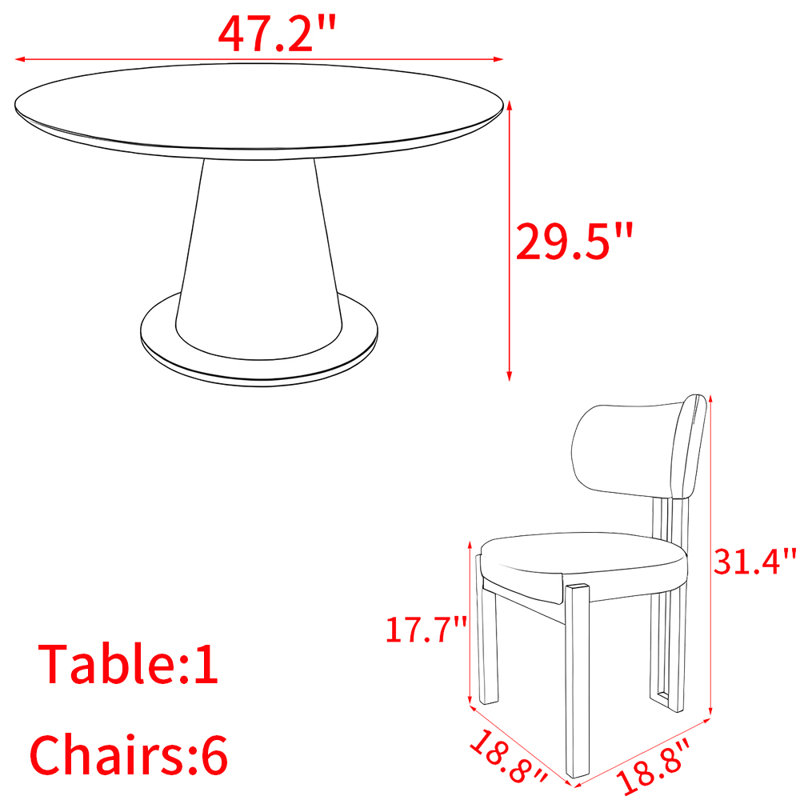 French style round solid wood dining table set