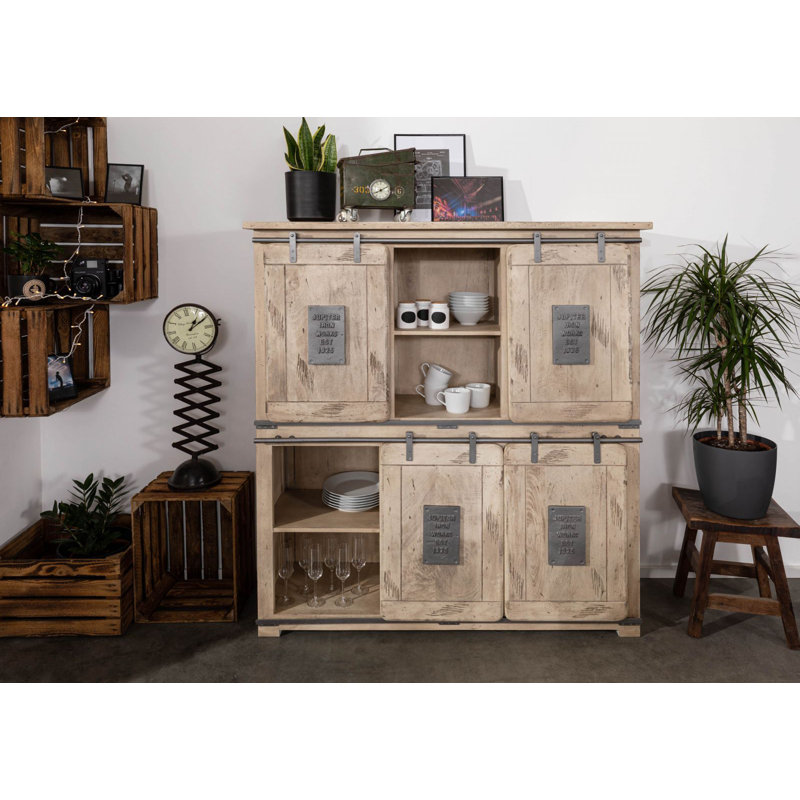Railway 150cm Solid Wood Sideboard, Whitewash Lacquered