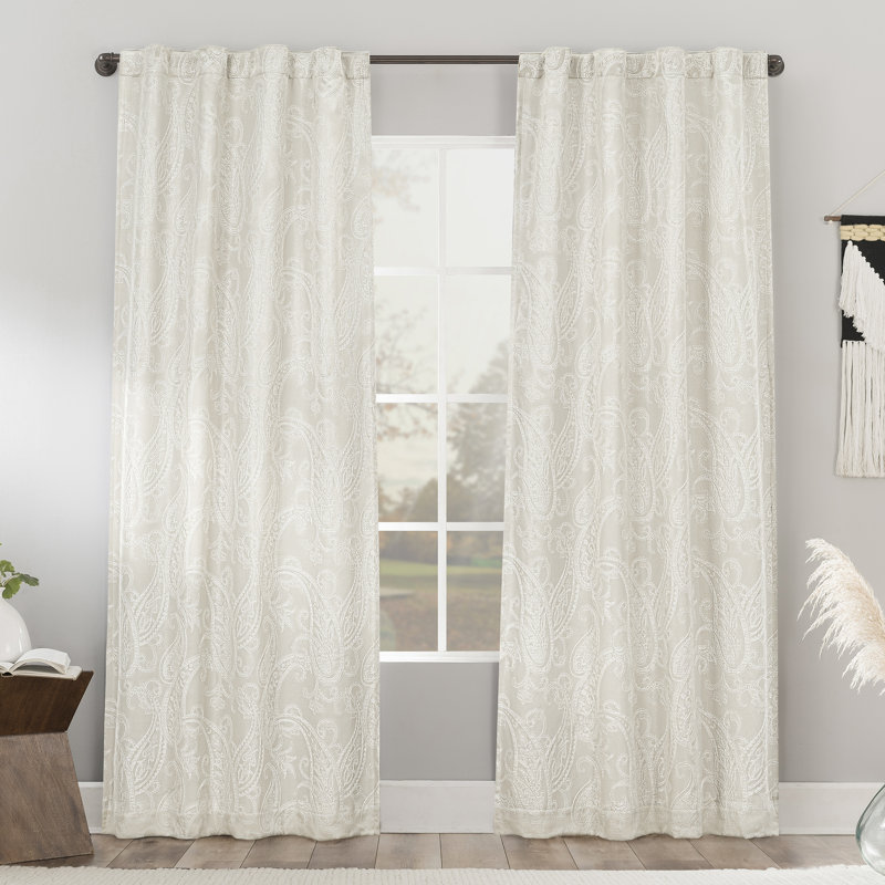 Rideau à motif cachemire 100% Pedra, Blanc perle, L 40 po x L 96 po