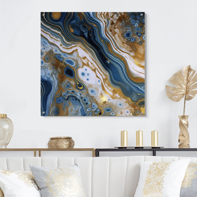 «Blue and White Marble Dreams», art mural abstrait en acrylique
