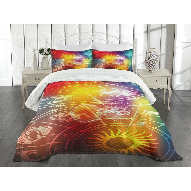 Ambesonne Astrology Bedspread Set 3 Pcs Rainbow Colored Chart Queen Multicolor