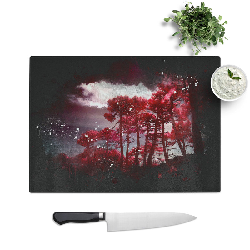 Tempered Glass Plum Forest Chopping Board, 20 cm x 28.5 cm