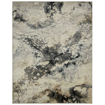 Strato Marble Terrain Abstract Grey/Cream/Gold Area Rug