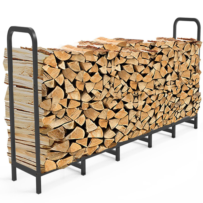 Support à bois de chauffage robuste et réglable de 6,7 pi, support à bûches en métal noir pour foyer intérieur et extérieur