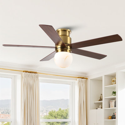 52" Flush Mount Dimmable LED Ceiling Fan With Remote Control, 3 Colour Lights, 6-Speed Reversible DC Motor, 4"/10" Downrods