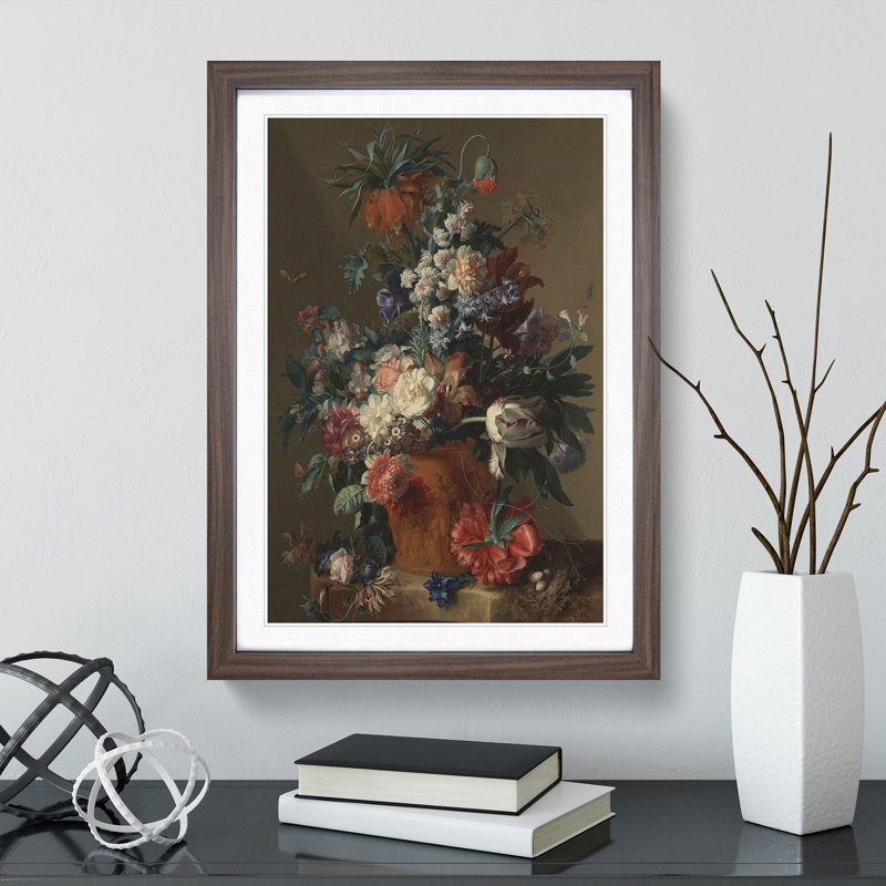 Still Life with Flowers Vol.13 by Jan Van Huysum - Picture Frame Painting, 48cm H x 36cm W x 2cm D, Walnut
