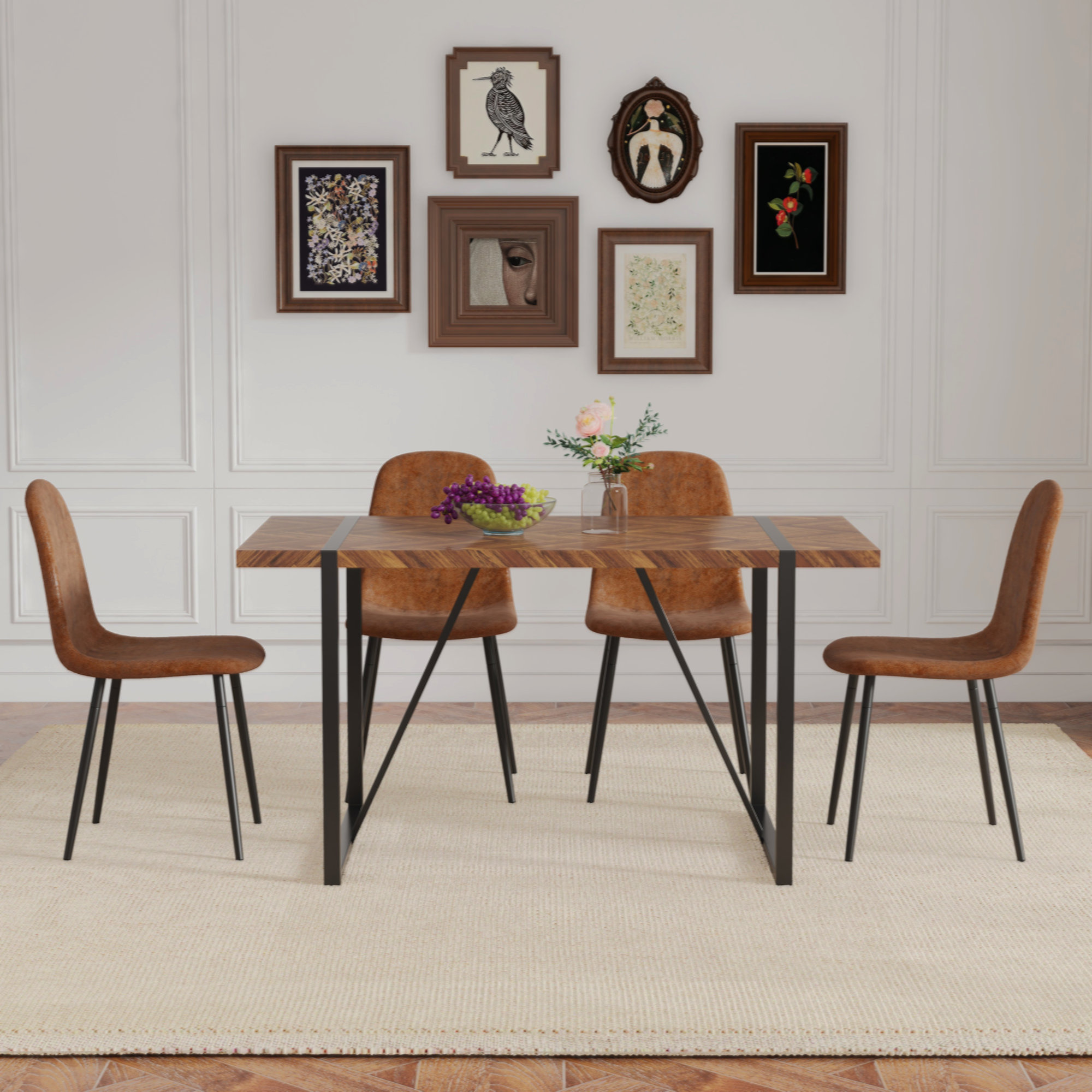 George Oliver Table And Chair Set.A Retro Rectangular Dining Table With ...