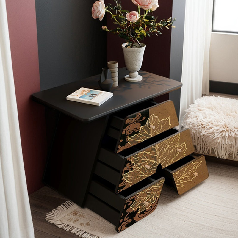 A creative four-drawer wooden accent chest, Black/Brown