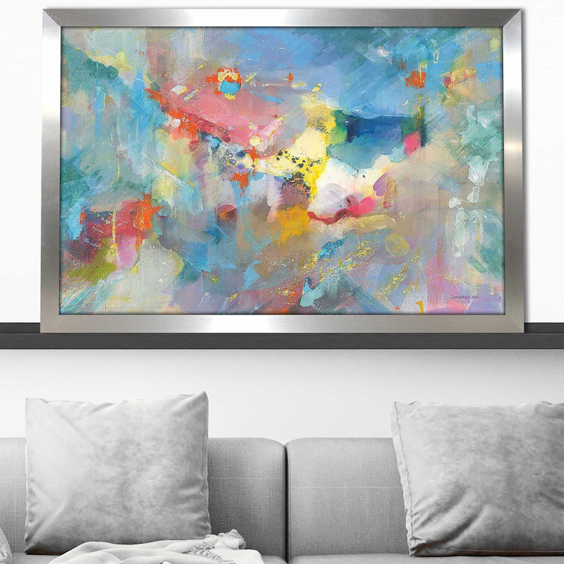 Quasar par Danhui Nai - Peinture, H 27,5 po x l 39,5 po x P 0,75 po, Encadrement argenté