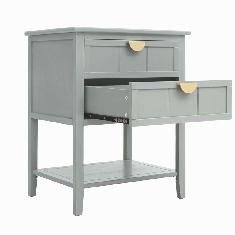 Table d'appoint à 2 tiroirs, style américain, table de bout, convenant à la chambre à coucher, au salon et au bureau, Gris