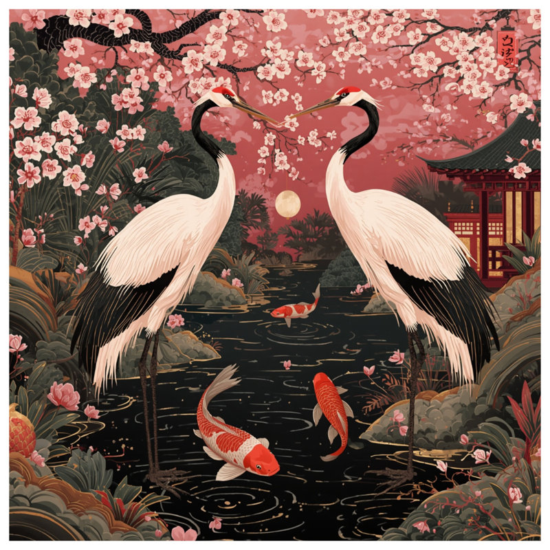 Cherry Blossom Cranes Koi Comforter, Twin Extra Long
