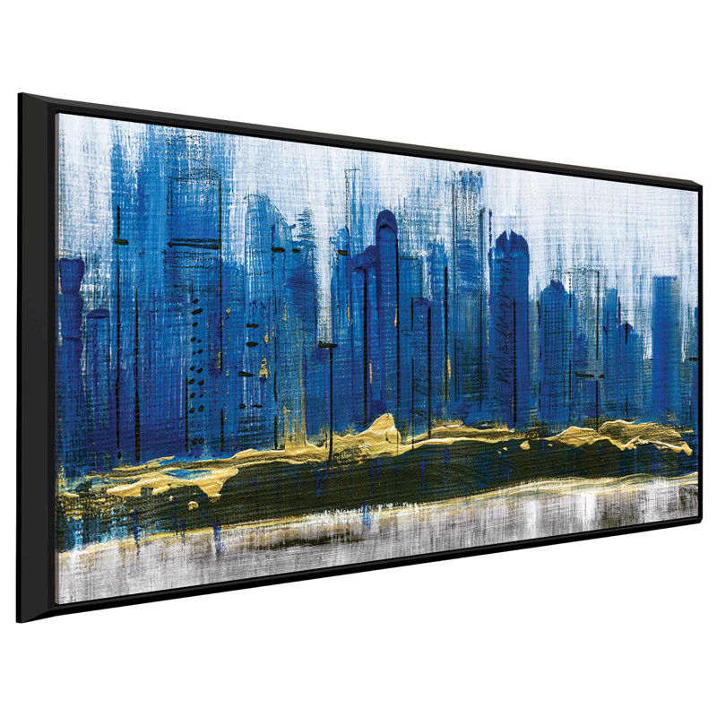 «Sapphire City», reproduction de peinture acrylique sur toile, H 21,5 po x l 33,5 po x P 2 po, Cadre flottant noir