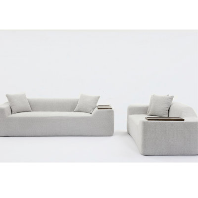 Comfy Boucle Collection - Grey, 3 Seater And 2 Sofas With End Table For Home Living Room Modern In Grey